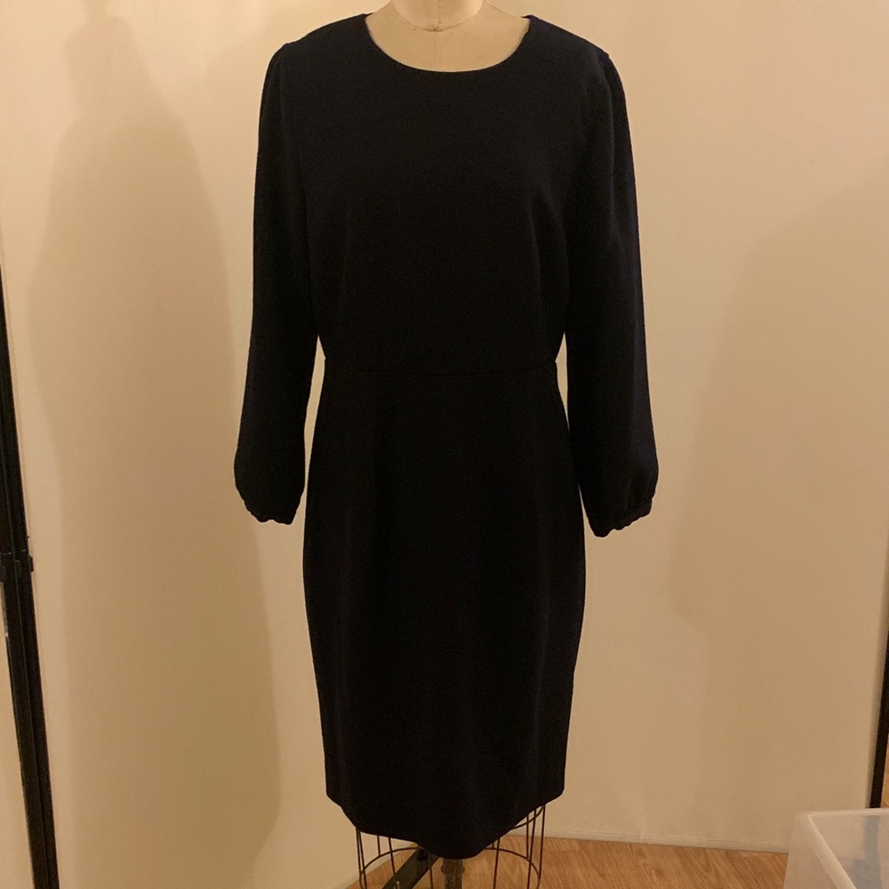 New J Crew navy wool fitted dress versatile use long sleeve 12